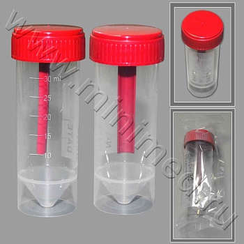 Контейнер лаб. д/взятия проб, 30 мл с завинч. крыш.и шпателем,стер.,п/п,FL medical,инд.уп./кор.500 ш