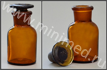 Склянка лабораторная 30 мл из темного стекла с узкой горловиной и притертой пробкой, уп. 12/144 шт